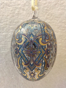 1999 Hutschenreuther Annual Limited Edition Crystal Easter Egg  Ornament  " Blue Gold Ornamental Design" - German Specialty Imports llc