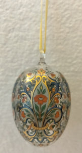 2001 Hutschenreuther Annual Limited Edition Crystal Easter Egg Ornament "Red Blue Gold Lily Flower Ornamental Design"" - German Specialty Imports llc