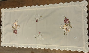 29.5" x 14" Plauener Lace Beige "Eggs and Crocuses with Pussy willows" Embroidered Easter Scalloped Edge Table runner - German Specialty Imports llc