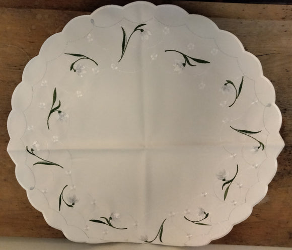 Plauener Spitze Spring Embroidered Snow Drops Scalloped-Edge Easter / Spring Table Linen in different sizes - German Specialty Imports llc