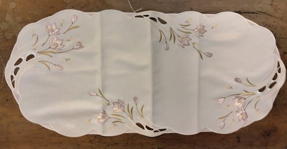 Plauener Spitze  Embroidered Purple Crocus Scalloped-Edge  Easter / Spring Table Linen with cutouts - German Specialty Imports llc