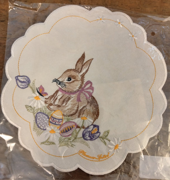 Plauener Lace Easter Bunny with Eggs Butterfly and Flower scalloped Edge Table Linen in different sizes - German Specialty Imports llc
