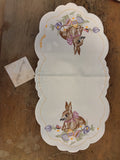 Plauener Lace Easter Bunny with Eggs Butterfly and Flower scalloped Edge Table Linen in different sizes - German Specialty Imports llc