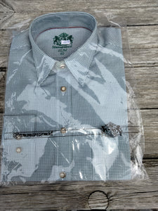 Hammerschmid  Men Trachten Shirt very small green / white checkered pattern with unique micro checkered collar and cuff lining detailDetail ik - German Specialty Imports llc