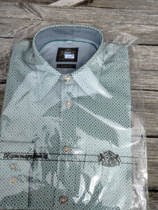 Hammerschmid  Men Trachten Shirt small green pattern with embroidery Deer Decore on front pocket and small green checkered lining Detail in Cuffs and Neck - German Specialty Imports llc