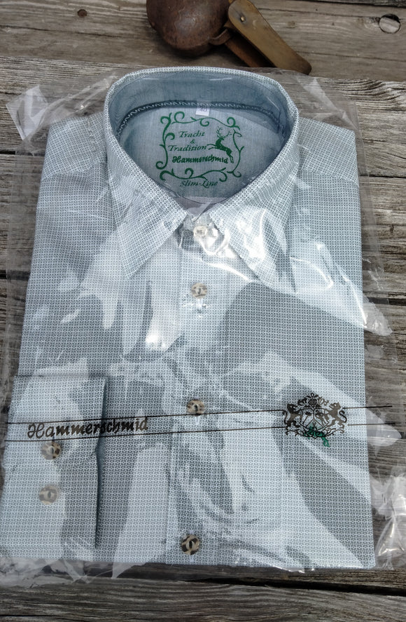 Hammerschmid  Men Trachten Shirt small green pattern with embroidery Deer Decor on front pocket and unique green lining Detail in Cuffs and Neck - German Specialty Imports llc
