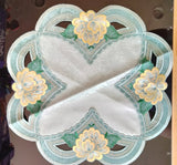 Round Embroidered Scalloped-Edging Cut-Out Golden Water Lillies Doily 13" Different Colors - German Specialty Imports llc