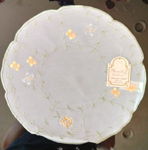 Beige Round Embroidered Scalloped-Edge Organza Flowers w/ Butterflies Doily 11.5" - German Specialty Imports llc