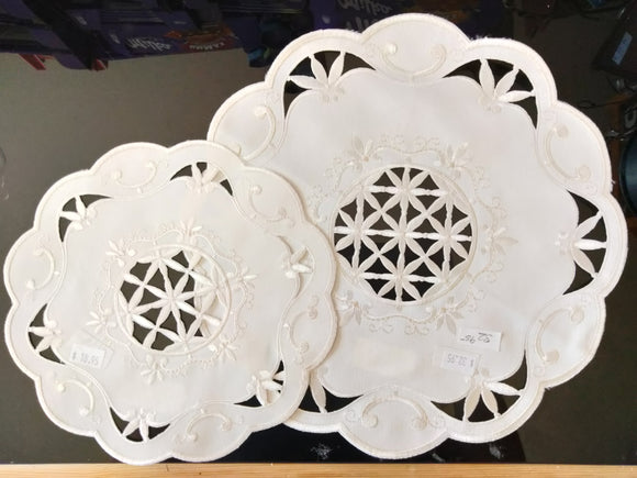 Beige Embroidered Scalloped-Edge with Center Star Leaf Cut-Out Doily Different Sizes and Shapes - German Specialty Imports llc