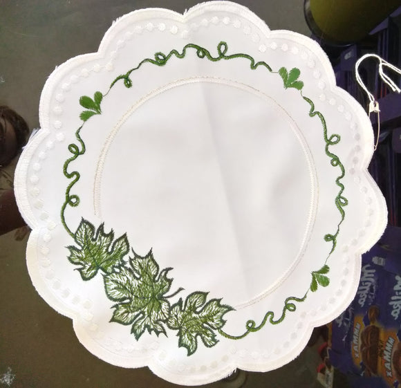 White Embroidered Scalloped-Edge Grape Leaves Different Colors - German Specialty Imports llc