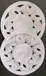 Beige Round Embroidered with Cutouts and abstract Leaf design Doily 8.75” Different Colors - German Specialty Imports llc
