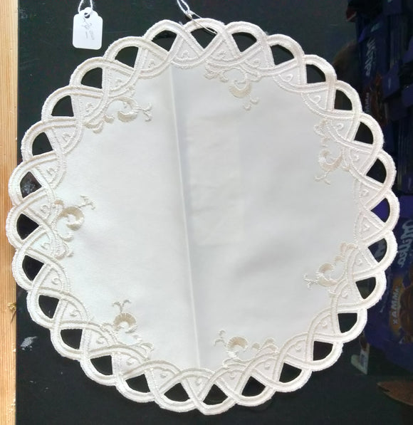 Embroidered Scalloped-Edge tone in Tone  Design Doily  With Cut Outs in different  colors and sizes - German Specialty Imports llc