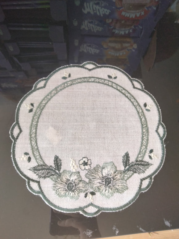 Round Embroidered Scalloped-Edge Linen Flower Doily 8.75” Diameter Different Colors - German Specialty Imports llc