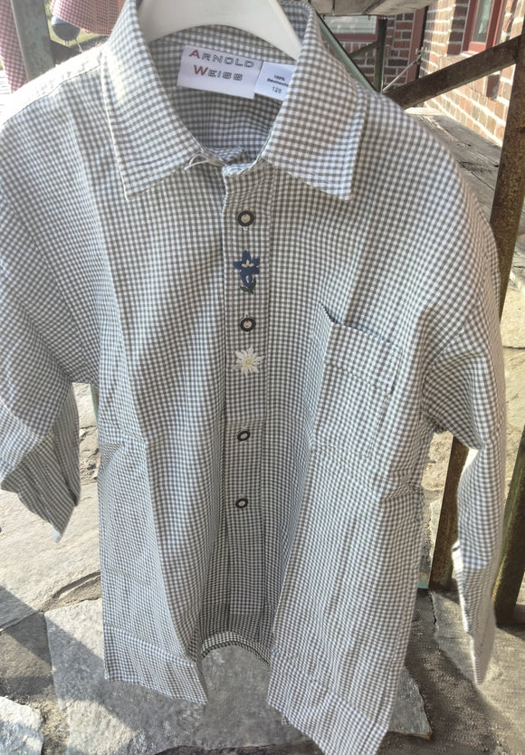 Arnold Weiss Checkered Boys Trachten  Shirt with Embroidery  Bone Buttons  in different colors - German Specialty Imports llc