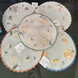 Round Embroidered Scalloped-Edge Linen Flower Doily 8.75” Diameter in different colors - German Specialty Imports llc