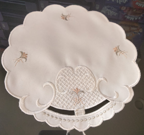 Beige Embroidered Fancy design Scalloped-Edge with Cut-Outs Doily Different Shapes and colors - German Specialty Imports llc