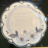 Round Embroidered Scalloped-Edge Linen Flower Doily 8.75” Diameter Different Colors - German Specialty Imports llc