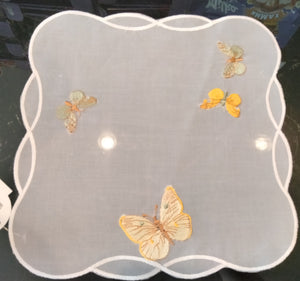 Square Embroidered Scalloped-Edge Organza Butterflies Doily 9" x 9" - German Specialty Imports llc