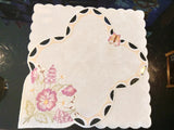 Square Embroidered Scalloped-Edge Cut-Organza Butterflies with Pink Flowers Doily Different Shapes - German Specialty Imports llc