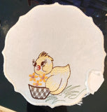 Chicken  Scalloped-Edge Easter Doily in different Shapes and Sizes in Linen and Jaquard - German Specialty Imports llc
