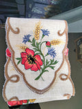 Embroidered Scalloped-Edge Linen Red Poppy w/ Cornflower & Wheat Runner 57" x 5" Doily - German Specialty Imports llc