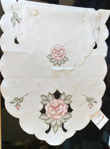 Embroidered Rose with Cut Outs Table Runner Jacquard 43" x 16.5" - German Specialty Imports llc