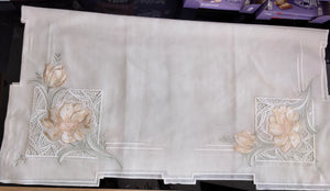 Very Beautiful fine Square Table Linen with Filigran Lace Embroidery Flower Design 34 " - German Specialty Imports llc