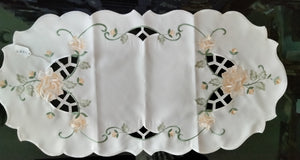 Stunning Table Runner with Embroidered yellow/gold Roses and cutout Design  31 " x 15.5" " - German Specialty Imports llc