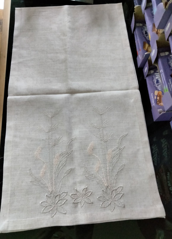 Plauener Spitze Linen Beige Embroidered Grass Table Linen - German Specialty Imports llc