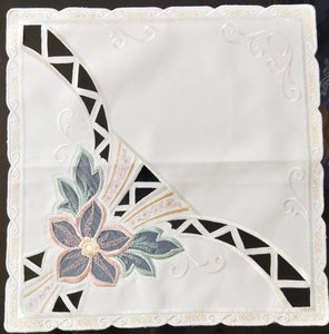 Beige  Embroidered Delicate tull embroidered Flower Design Doily with cut outs - German Specialty Imports llc