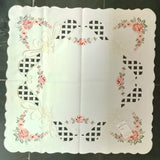 Beige  Embroidered Salmon Rose  Flower Design Doily with Cut outs - German Specialty Imports llc