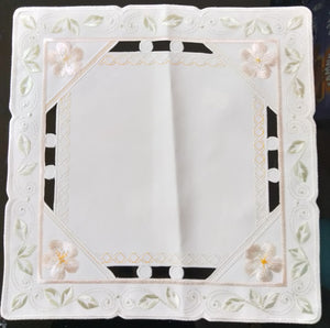 12" x 12" Beige Plauener Spitze Doily with Flower Embroidery Embroidery and  Organza Design - German Specialty Imports llc
