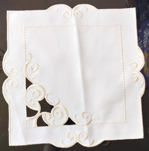 10" x 10" Beige Plauener Spitze Doily with Ornamental Embroidery and  Organza Design - German Specialty Imports llc