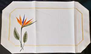 19" x 11.25 " Plauener Spitze Table Runner with Bird of Paradise Flower  Embroidery - German Specialty Imports llc