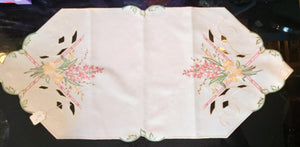 Beige Jaquard  Plauener Spitze Table Runner with Flowers and Pussy Willow and cut outs Flowers Embroidery and Hole cutout - German Specialty Imports llc