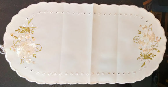 Beige Embroidered Scalloped-Edge Rose with Hole Embroidery Runner - German Specialty Imports llc