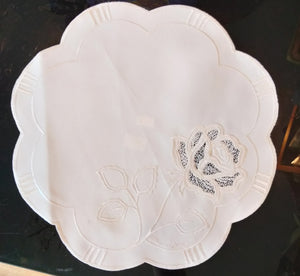 Beautiful Round Creme  Lace Embroidered Scalloped-Edge rose Flower  Doily 12" - German Specialty Imports llc