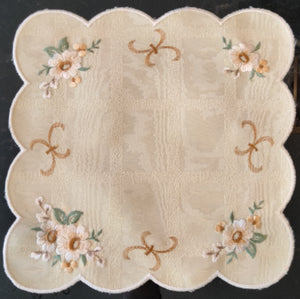 Yellow Plauener Stickerei  Beautiful Embroidered  Square Flower Doily  with Pussy Willow   9"x 9"1" - German Specialty Imports llc