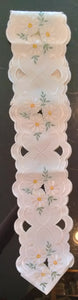 62" x 5.75" Plauener Spitze beige with White / Green Daisy  Pattern Table Runner with scalloped Edges and cut outs - German Specialty Imports llc