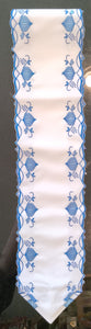62" x 5.75" Plauener Spitze   white with blue embroidered Onion Pattern Table Runner - German Specialty Imports llc