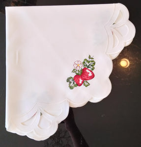 Embroidered Scalloped-Edging Cut-Out Strawberry Doily  with cut outs in different sizes - German Specialty Imports llc