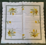Hossner  Beautiful fine Flower Fairies "Dandelion Fairy" linen with embroidered scalloped edging and embroidery edging around design - German Specialty Imports llc
