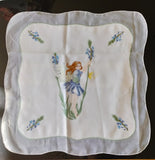 Hossner  Beautiful fine Flower Fairies "Lavender " linen with embroidered scalloped edging and embroidery edging around design - German Specialty Imports llc