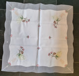 Hossner  Beautiful fine Flower Fairies "Pink Daisies" linen with embroidered scalloped edging and embroidery edging around design - German Specialty Imports llc