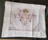 Hossner  Beautiful fine Flower Fairies "Pink Fairy" linen with embroidered scalloped edging and embroidery edging around design - German Specialty Imports llc