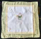 Hossner  Beautiful fine Flower Fairies "Yellow Daisie" linen with embroidered scalloped edging and embroidery edging around design - German Specialty Imports llc