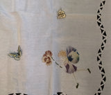 Hossner  Beautiful fine Flower Fairies "Butterfly / Pansy Fairy" linen with embroidered scalloped edging and embroidery edging around design - German Specialty Imports llc