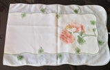Hossner  Beautiful fine Flower Fairies "Peach Rose " linen with embroidered scalloped edging and embroidery edging around design - German Specialty Imports llc