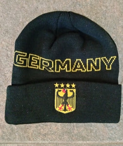 Germany knitted Fold Up Beanie Hat with Yellow framed black lettering - German Specialty Imports llc