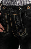 Stockerpoint Trachten Kniebund Lederhosen leather pants H-straps JUSTIN2 Black - German Specialty Imports llc